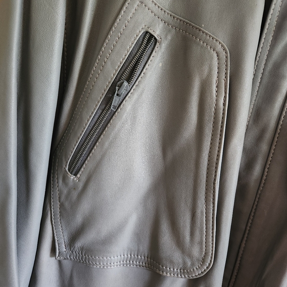 XXL Gray Vintage Leather 90s Coat Jacket - Picture 3 of 9